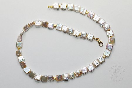 Halsschmuck, 925 Silber (vergoldet), Süßwasserperlen