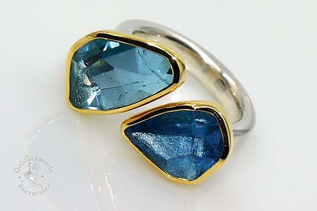 Ring aus 925 Silber und 750 Gold mit Topasen