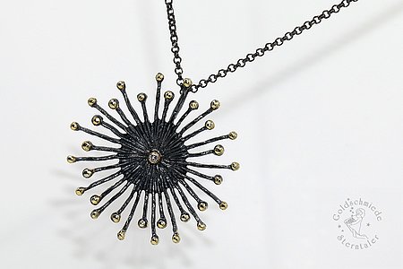 Halsschmuck, 925 Silber (sulfidiert), 750 Gold mit Brillant