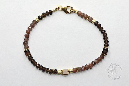 Armband in 925 Silber (vergoldet) mit Mondstein und Quarz